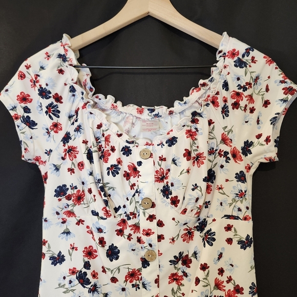 Red Blue Floral Babydoll Top Size M‎ Retro Y2K Coquette Americana Girlhoodcore - Picture 9 of 9
